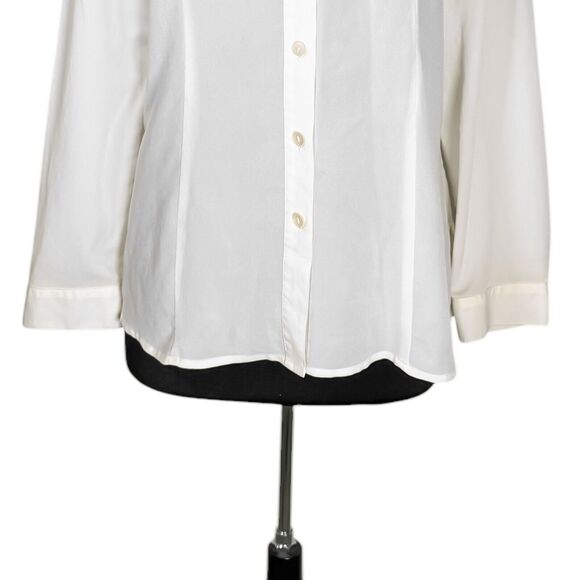Chico's Women's Shirt Button Up Ivory Gold Embellished Blouse Top Size 2 US L/12 - Picture 6 of 10